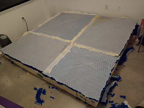 Photograph of buckling gel on latex core with all sheets cut to the proper size